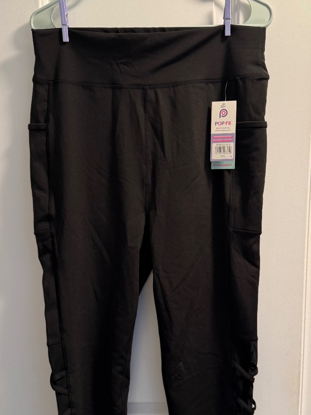 POP FIT Women's Black Spandex Leggings, Size 2X, Brand NEW!